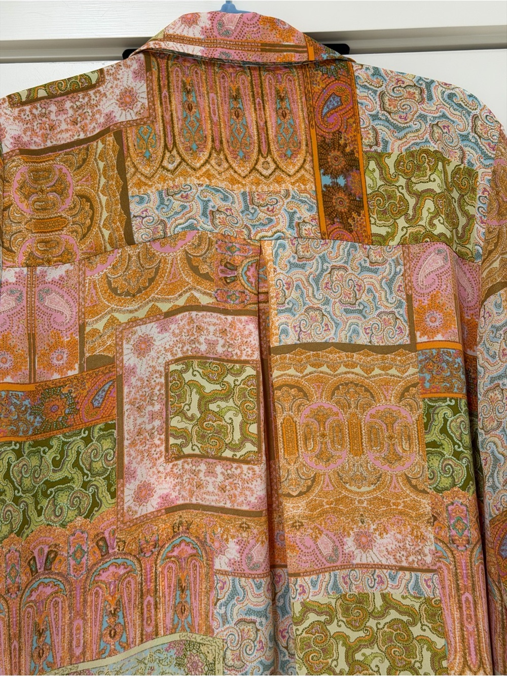 Rose + Olive Patchwork Paisley Button Down Blouse Size L Boho Multicolor - Picture 4 of 10